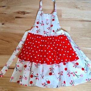 ASD Living Little Girl or Boy Pleated Cherry & Polka Dots *Apron* Size 4-5ish 🍒